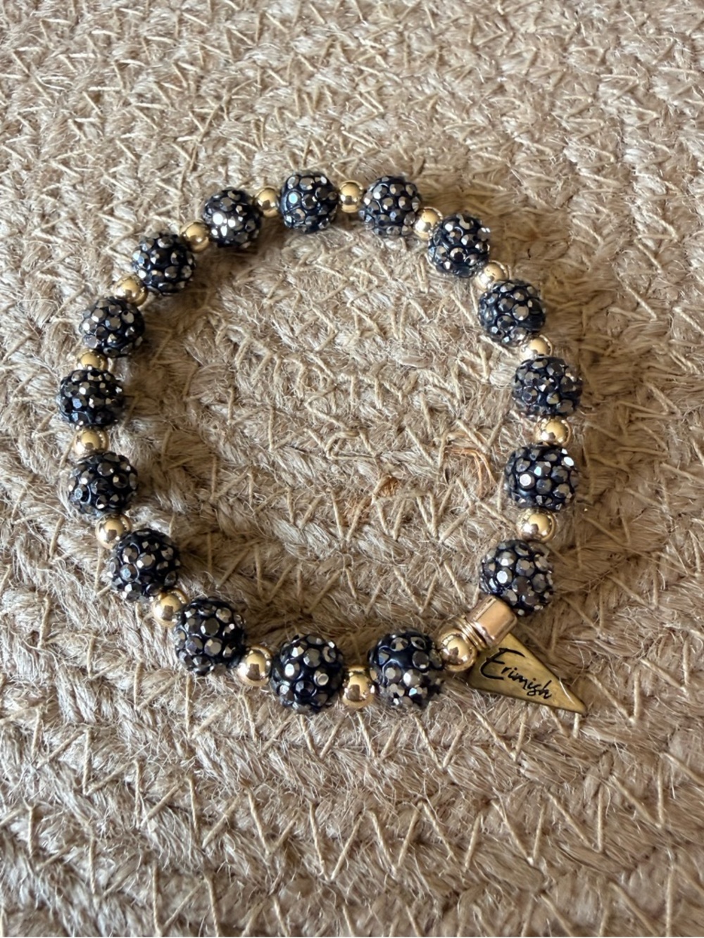 Erimish Black and Gold Pave Bead Stretch Bracelet